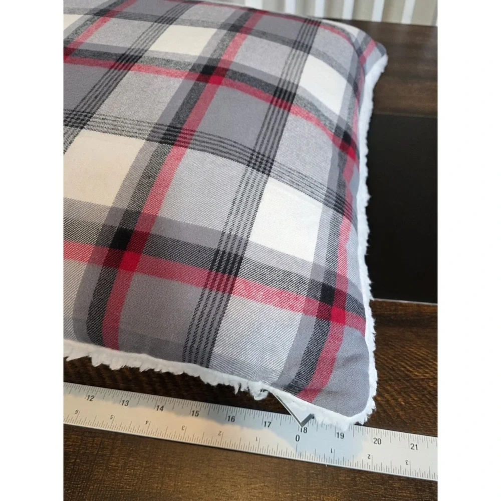 Eddie Bauer Decorative Throw Pillow Wallace Plaid Sherpa Red Black Square 20 NEW